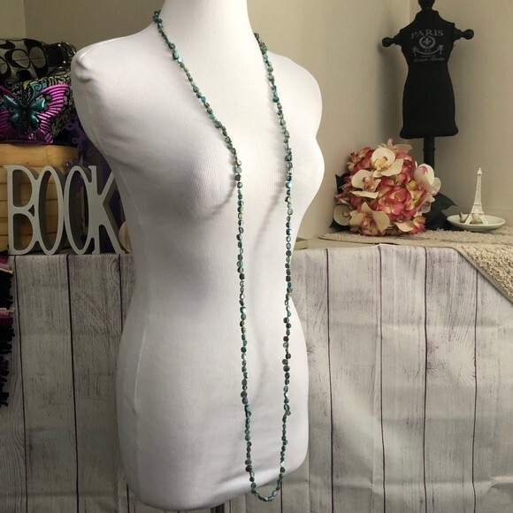 Long Blue Iridescent MOP Chip Stone Necklace - Picture 2 of 8